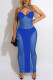 Blue Fashion Sexy Patchwork Bandage See-through Backless Halter Sleeveless Dress