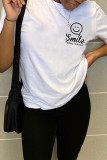 White Fashion Casual Print Basic O Neck T-Shirts