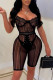 Black Fashion Sexy Solid Patchwork See-through Backless Spaghetti Strap Skinny Romper