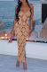 Khaki Sexy Solid Hollowed Out Spaghetti Strap Pencil Skirt Dresses
