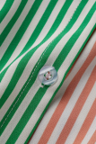 Colour Casual Striped Patchwork Turndown Collar Shirt Dress Dresses