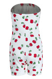 White Fashion Casual Print Backless Strapless Skinny Romper