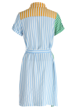 Colour Casual Striped Patchwork Turndown Collar Shirt Dress Dresses
