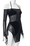 Blue Fashion Sexy Solid Bandage See-through Off the Shoulder Long Sleeve Two Pieces