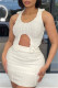 Cream White Fashion Sexy Solid Asymmetrical O Neck Sleeveless Two Pieces
