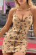 Khaki Fashion Sexy Print Zipper Spaghetti Strap One Step Skirt Dresses