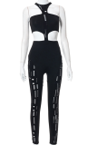 Black Sexy Solid Hollowed Out Halter Skinny Jumpsuits