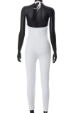 White Sexy Solid Patchwork Halter Skinny Jumpsuits