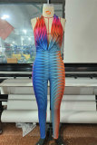 Colour Fashion Sexy Print Backless Halter Skinny Jumpsuits