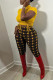 Yellow Fashion Casual Print Draw String Frenulum Turtleneck Short Sleeve Two Pieces