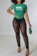 Green Sexy Print Patchwork See-through O Neck Short Sleeve Two Pieces