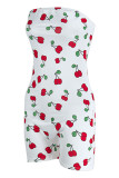 White Fashion Casual Print Backless Strapless Skinny Romper