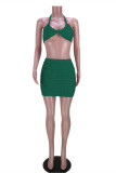 Ink Green Fashion Sexy Solid Bandage Backless Halter Sleeveless Two Pieces