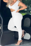 Grey Sexy Solid Hollowed Out Patchwork V Neck Skinny Jumpsuits