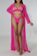 Rose Red Fashion Sexy Solid Patchwork Hot Drill Swimwears Three-piece Set (Without Paddings)