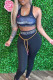 Dark Blue Fashion Sportswear Print Letter U Neck Sleeveless Two Pieces