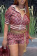 Brown Fashion Casual Print Patchwork Turndown Collar Short Sleeve Two Pieces