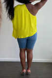 Yellow Fashion Solid Split Joint One Shoulder T-Shirts