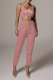 Pink Sportswear Print Patchwork U Neck Sleeveless Two Pieces