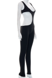 Black Sexy Solid Hollowed Out U Neck Skinny Jumpsuits