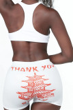 White Fashion Casual Print Basic Skinny High Waist Shorts