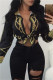 Black Fashion Casual Print Basic Turndown Collar Tops