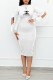 White Fashion Celebrities Print Patchwork O Neck Wrapped Skirt Dresses
