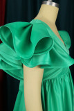 Green Casual Elegant Solid Patchwork V Neck A Line Dresses
