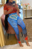 Red Sexy Print Patchwork O Neck Short Sleeve Two Pieces