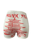 White Fashion Casual Print Basic Skinny High Waist Shorts