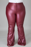 Wine Red Fashion Casual Solid Basic Plus Size Trousers