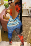 Red Sexy Print Patchwork O Neck Short Sleeve Two Pieces