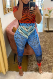 Red Sexy Print Patchwork O Neck Short Sleeve Two Pieces