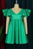 Green Casual Elegant Solid Patchwork V Neck A Line Dresses