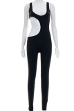 Black Sexy Solid Hollowed Out U Neck Skinny Jumpsuits