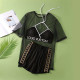 Black Fashion Street Print Letter O Neck Short Sleeve Three Pieces