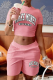 Pink Fashion Print Letter O Neck Short Sleeve Two Pieces