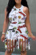 White Fashion Casual Print Tassel O Neck Sleeveless Two Pieces