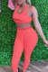 Orange Fashion Sportswear Print Letter U Neck Sleeveless Two Pieces