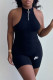 Black Fashion Sportswear Print Backless O Neck Rompers