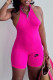 Rose Red Fashion Sportswear Print Backless O Neck Rompers