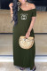 Green Fashion Casual Print Letter V Neck A Line Dresses