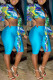 Blue Fashion Casual Print Bandage V Neck Long Sleeve Two Pieces