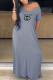 Grey Fashion Casual Print Letter V Neck A Line Dresses