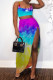 Powder Blue Fashion Sexy Tie Dye Letter U Neck Sleeveless Two Pieces