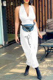 Orange Fashion Casual Print Backless Halter Regular Jumpsuits
