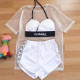 White Fashion Street Print Letter O Neck Short Sleeve Three Pieces