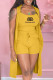 Yellow Fashion Casual Print Patchwork Spaghetti Strap Sleeveless Three Pieces