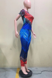 Red Sexy Print Patchwork O Neck Short Sleeve Two Pieces