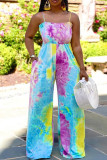 Multicolor Sexy Casual Print Tie Dye Backless Spaghetti Strap Regular Jumpsuits